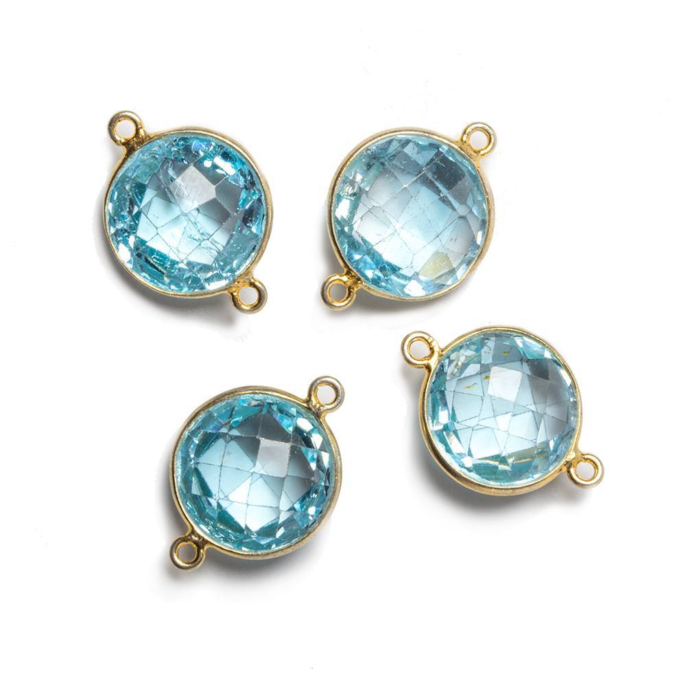 13x13mm Vermeil Bezeled Sky Blue Topaz faceted coin Connector 1 piece (ONLINE ORDER ONLY)