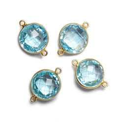 13x13mm Vermeil Bezeled Sky Blue Topaz faceted coin Connector 1 piece (ONLINE ORDER ONLY)