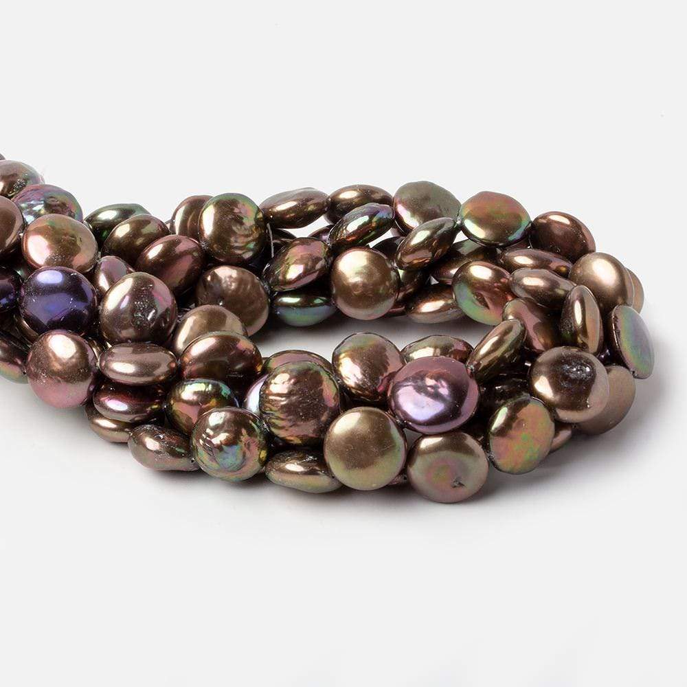 13x14mm Chocolate Brown Iridescent Coin Freshwater Pearls 16 inch 27 pieces A Quality (ONLINE ORDER ONLY)
