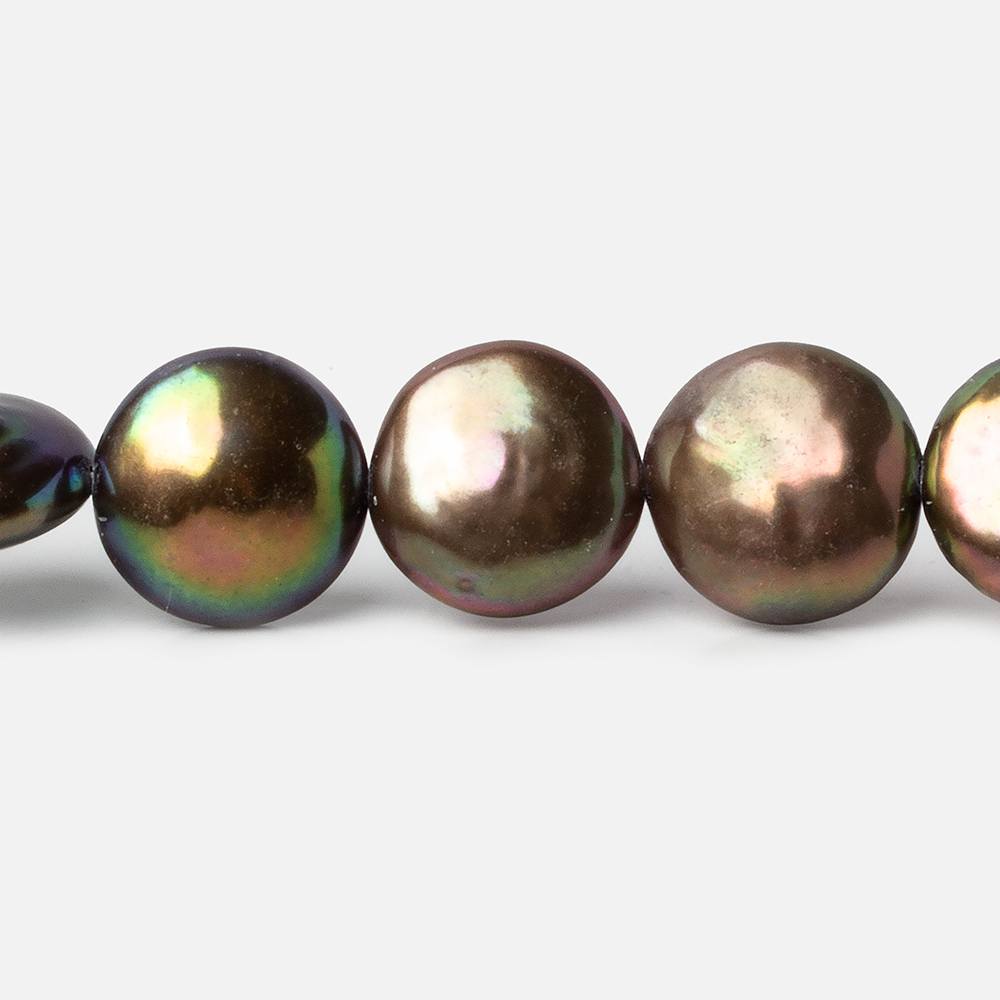 13x14mm Chocolate Brown Iridescent Coin Freshwater Pearls 16 inch 27 pieces A Quality (ONLINE ORDER ONLY)