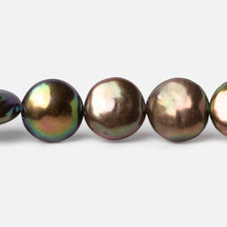 13x14mm Chocolate Brown Iridescent Coin Freshwater Pearls 16 inch 27 pieces A Quality (ONLINE ORDER ONLY)