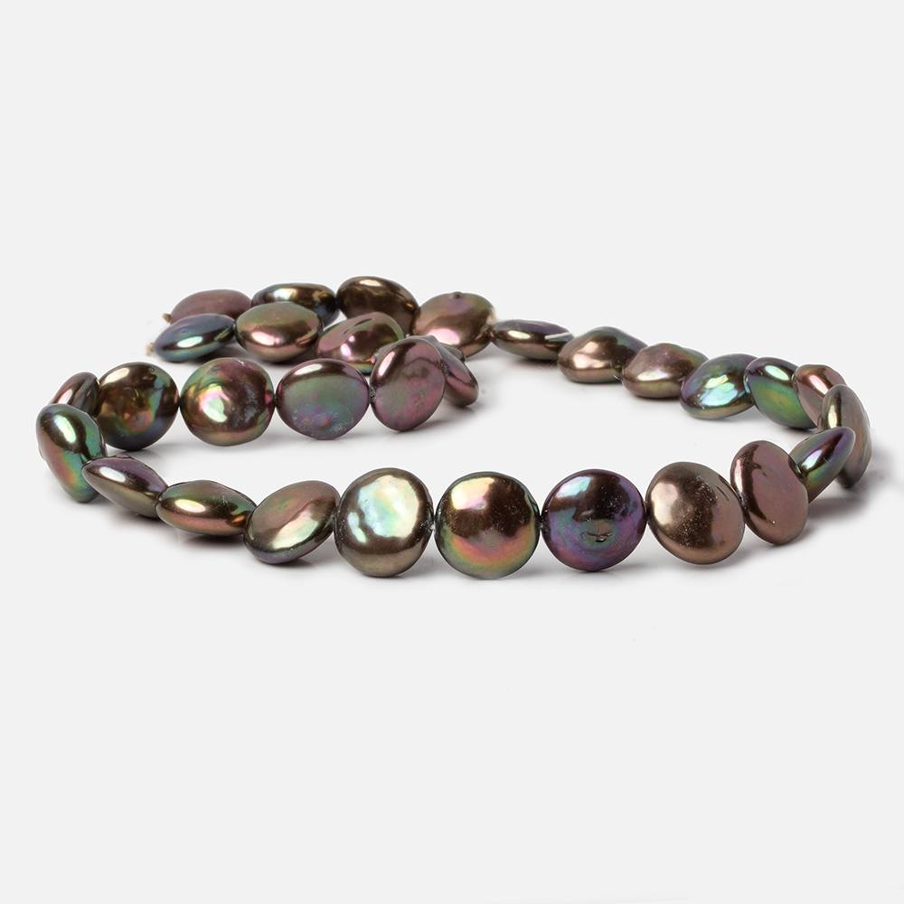 13x14mm Chocolate Brown Iridescent Coin Freshwater Pearls 16 inch 27 pieces A Quality (ONLINE ORDER ONLY)