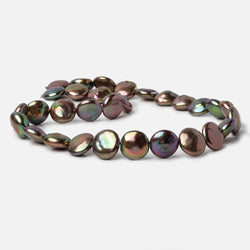 13x14mm Chocolate Brown Iridescent Coin Freshwater Pearls 16 inch 27 pieces A Quality (ONLINE ORDER ONLY)
