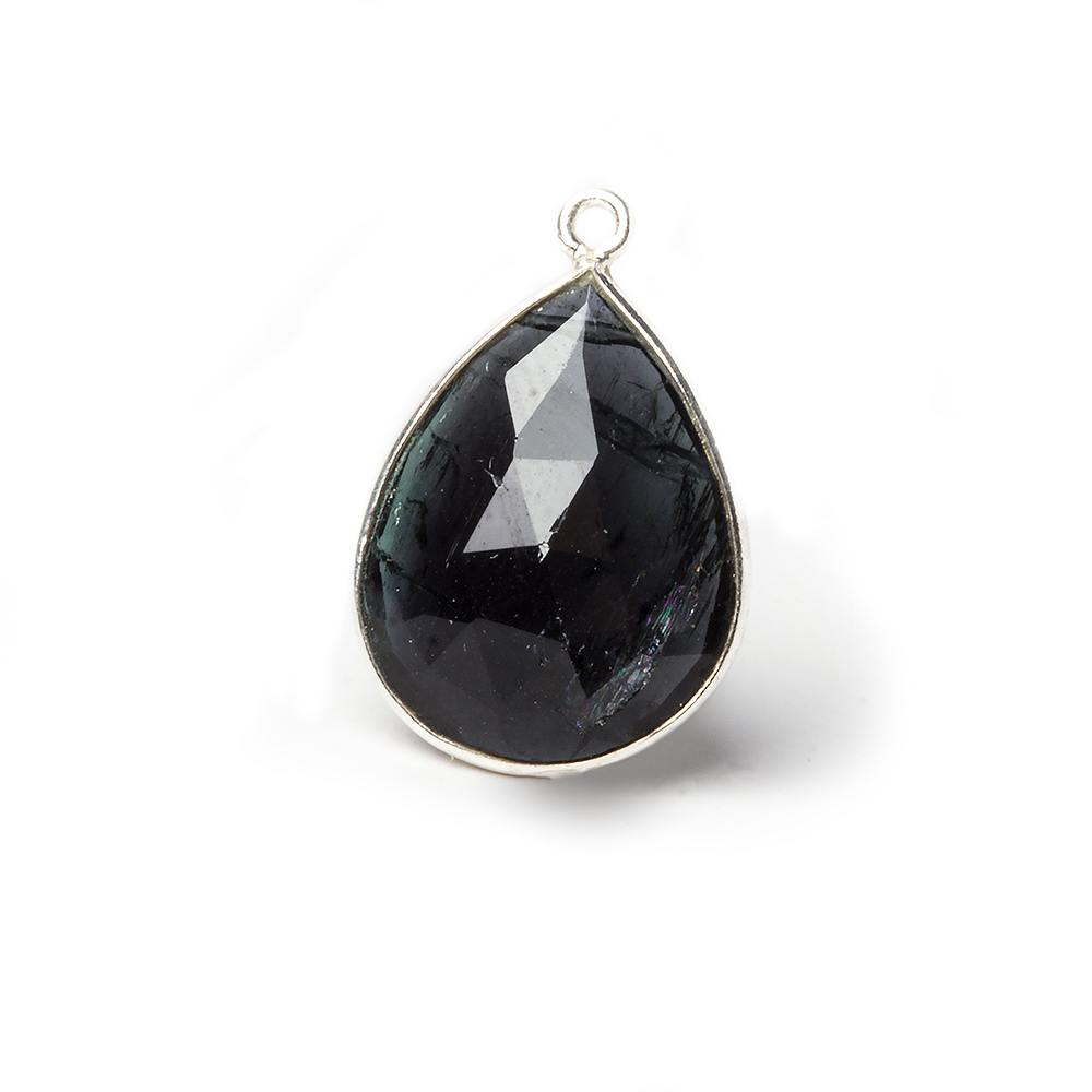 13x20mm Silver Bezel Indicolite Tourmaline Pear Pendant 1 Piece (ONLINE ORDER ONLY)