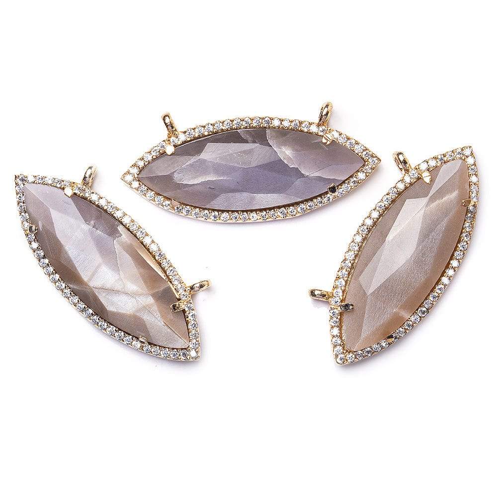 13x33mm Rose Gold Bezel CZ & Chocolate Moonstone Marquise East West Connector 1 focal bead (ONLINE ORDER ONLY)