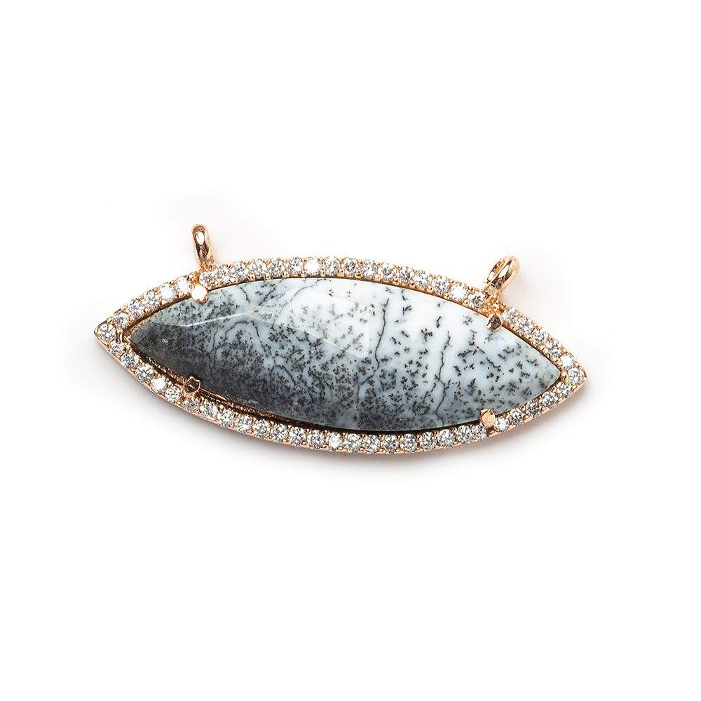 13x33mm Rose Gold Bezel CZ & Dendritic Opal Marquise East West Connector 1 focal bead (ONLINE ORDER ONLY)