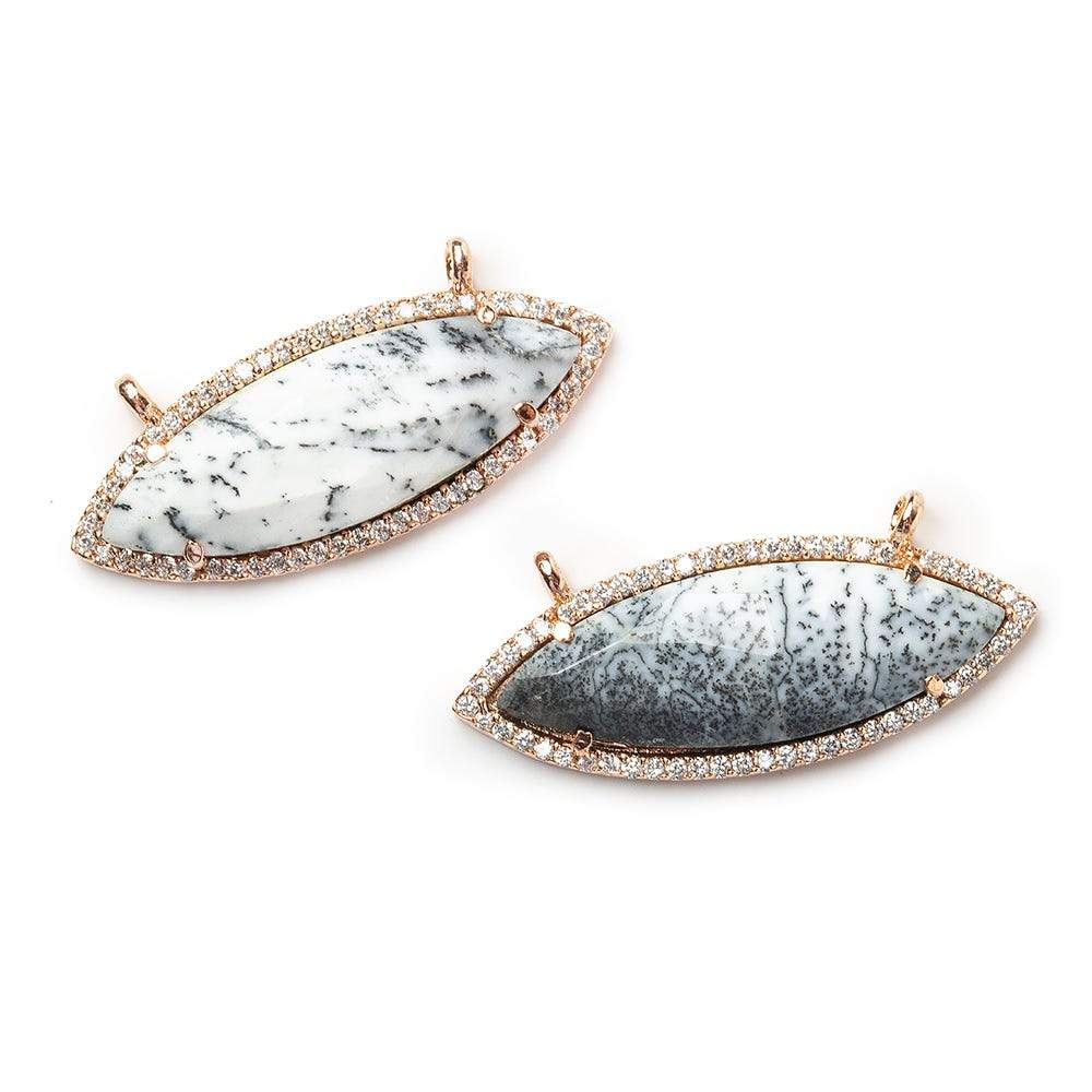 13x33mm Rose Gold Bezel CZ & Dendritic Opal Marquise East West Connector 1 focal bead (ONLINE ORDER ONLY)