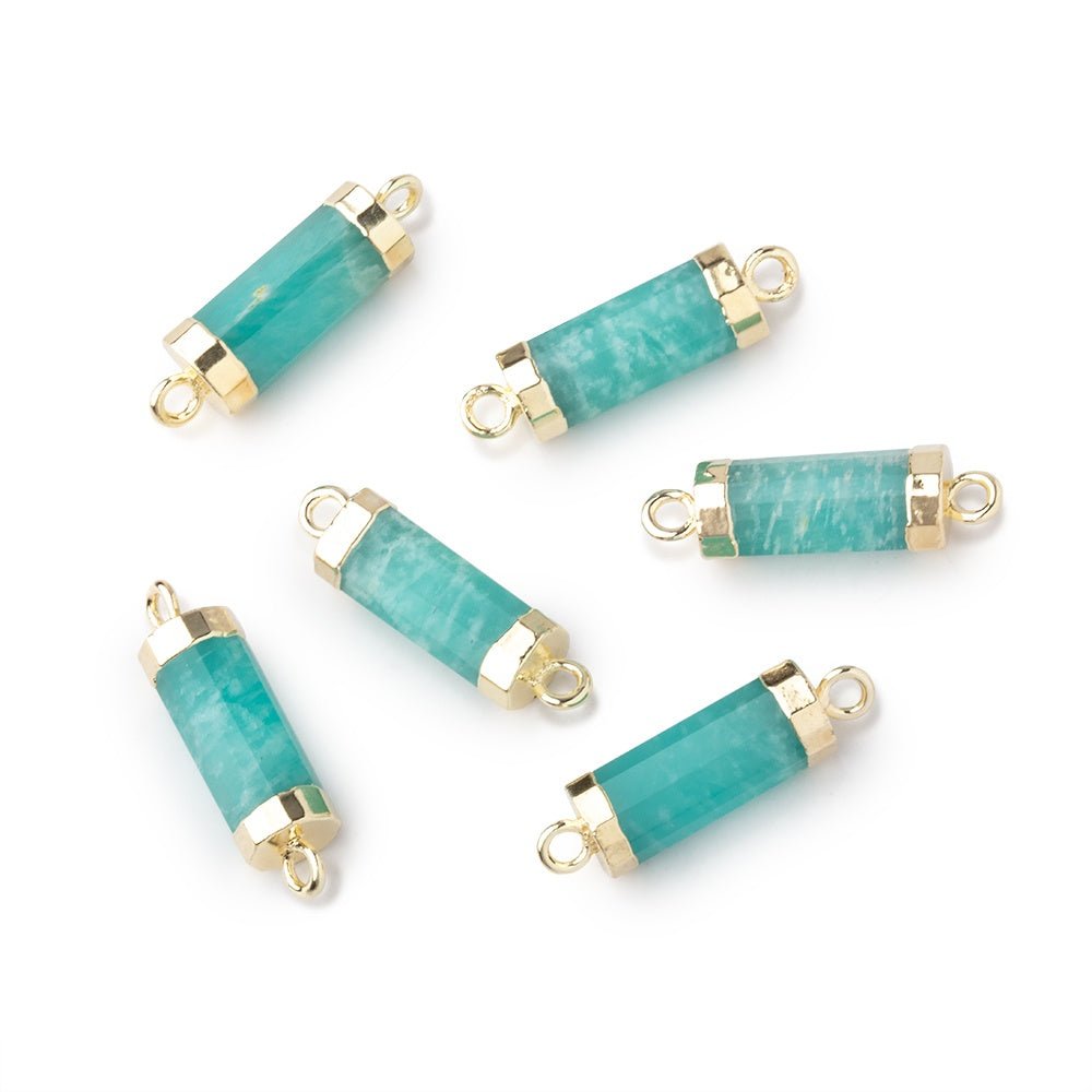 13x5mm Gold Leafed Amazonite faceted barrel tube Connector 1 piece (ONLINE ORDER ONLY)