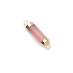 13x5mm Gold Leafed Petal Pink Chalcedony faceted barrel tube Connector 1 piece (ONLINE ORDER ONLY)