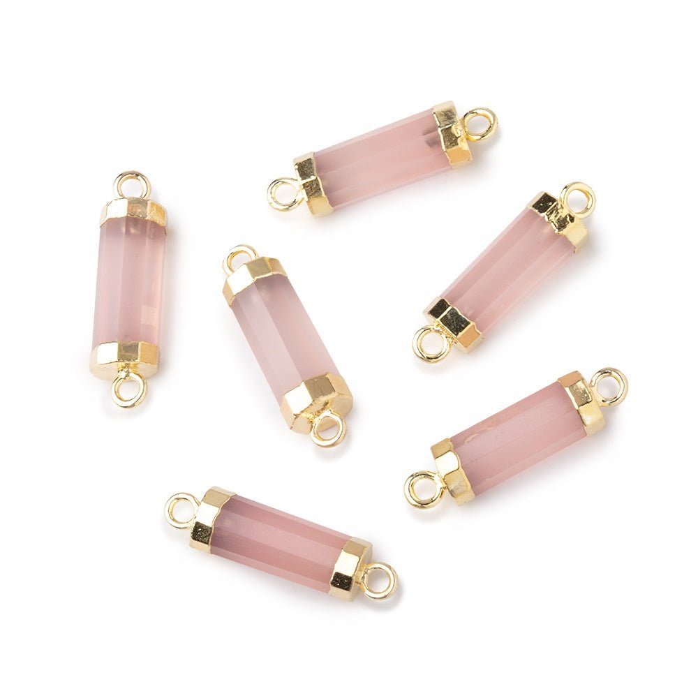 13x5mm Gold Leafed Petal Pink Chalcedony faceted barrel tube Connector 1 piece (ONLINE ORDER ONLY)