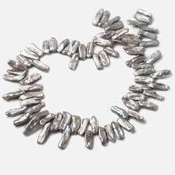 13x7-18x7mm Silver Top Drilled Biwa Freshwater Pearl Beads 16 inch 70 pieces (ONLINE ORDER ONLY)