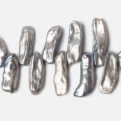 13x7-18x7mm Silver Top Drilled Biwa Freshwater Pearl Beads 16 inch 70 pieces (ONLINE ORDER ONLY)