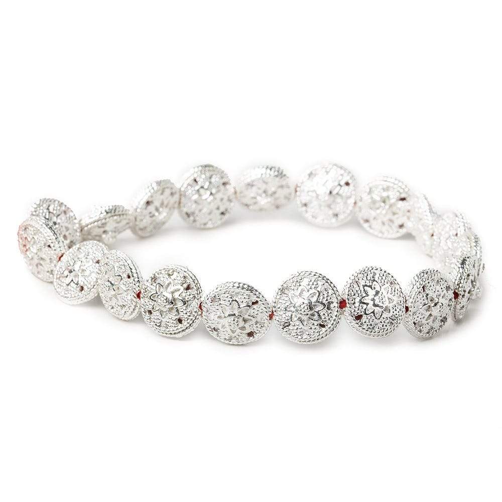 12x7mm Sterling Silver Plated Copper Bead Floral Disc 8 inch 16 pcs (ONLINE ORDER ONLY)