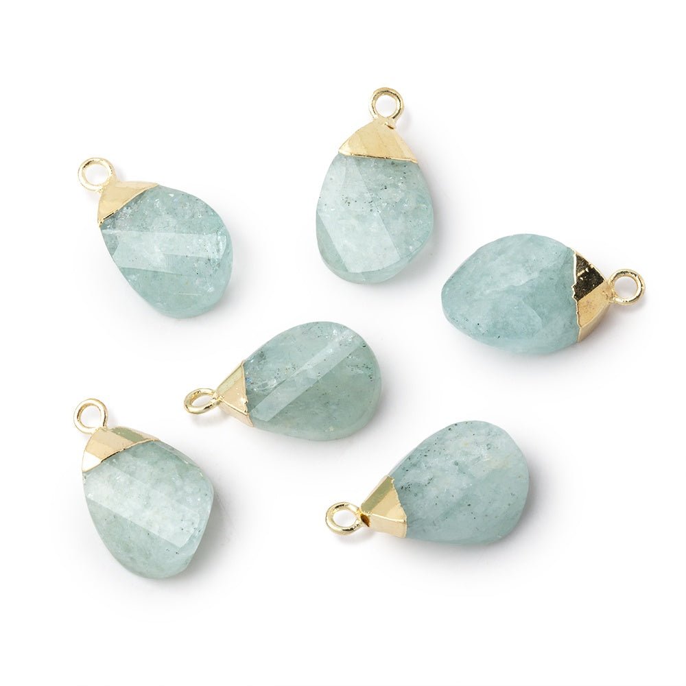 13x9mm Gold Leafed Aquamarine Pear Twist Focal Pendant 1 piece (ONLINE ORDER ONLY)