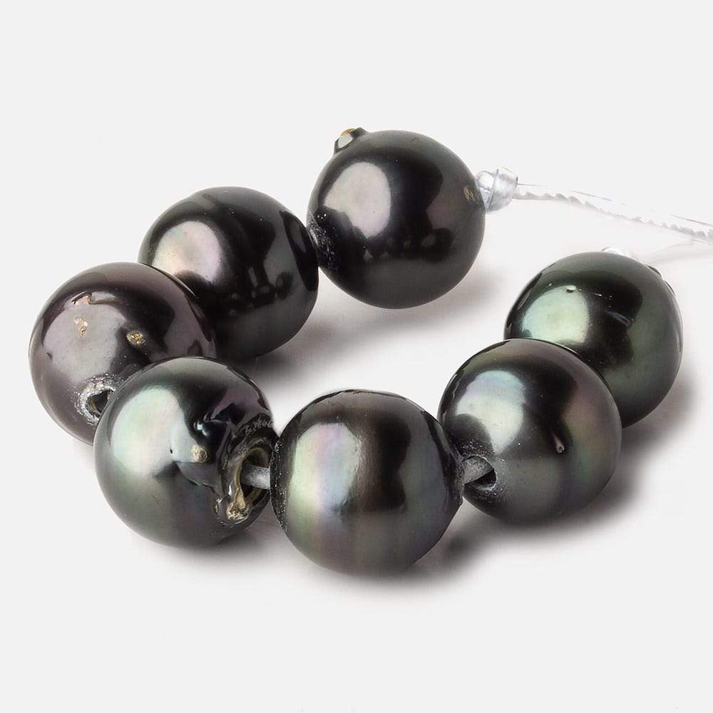 14-14.5mm Silver Peacock Tahitian Large Hole Saltwater Pearls 4 inch 7 pieces (ONLINE ORDER ONLY)