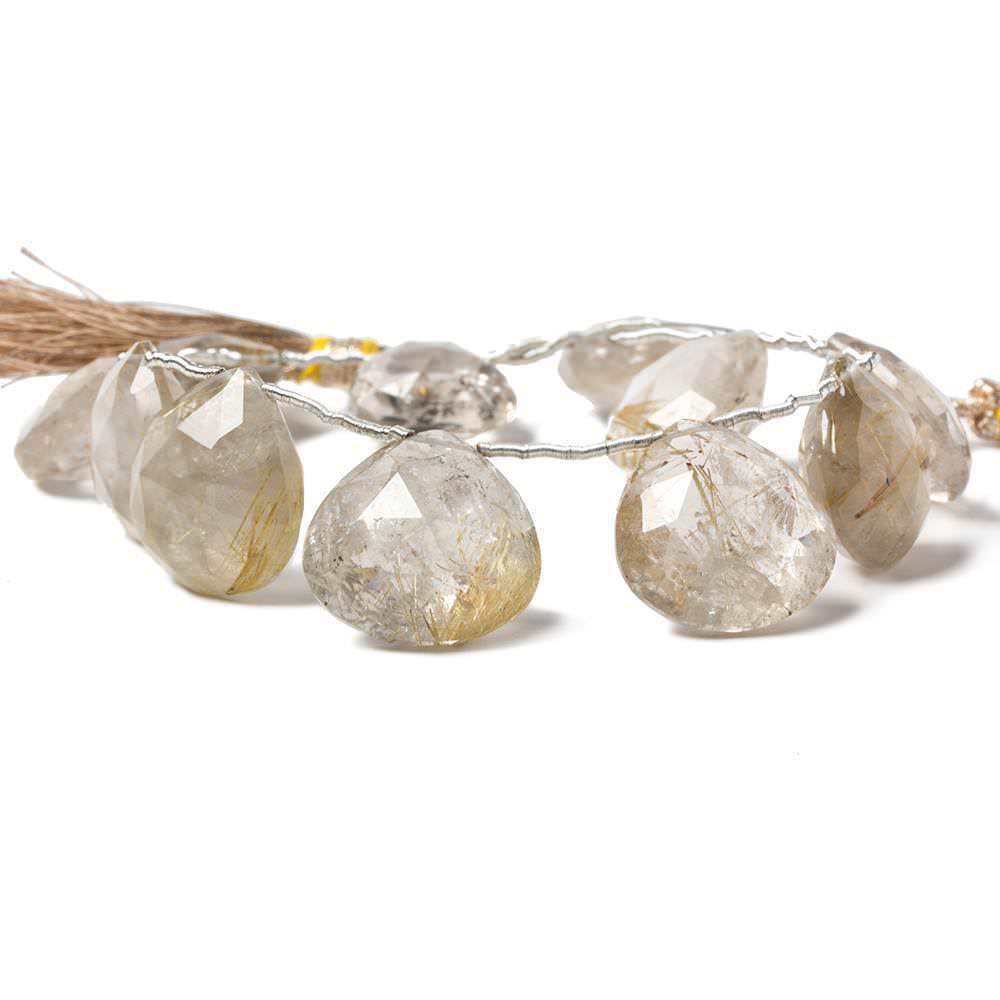 14-17mm Rutilated Quartz Heart Briolette 8 inch 11 pieces (ONLINE ORDER ONLY)