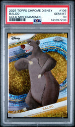 Graded 2025 Topps Chrome Disney Baloo #106 Gold Mini Diamonds #/50 The Jungle Book Trading Card PSA 10 Gem Mint