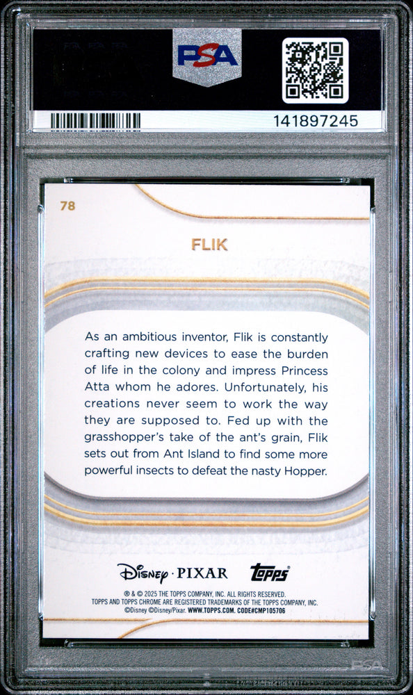 Graded 2025 Topps Chrome Disney Flik #78 Mickey Mouse Black and White Shimmer #/101 A Bug's Life Trading Card PSA 10 Gem Mint