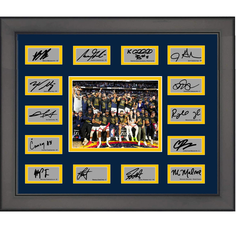 Framed 2023 Denver Nuggets NBA Champions Team Facsimile Laser Engraved Signature Auto Collage 20x25 Basketball Photo (ONLINE ORDER ONLY)