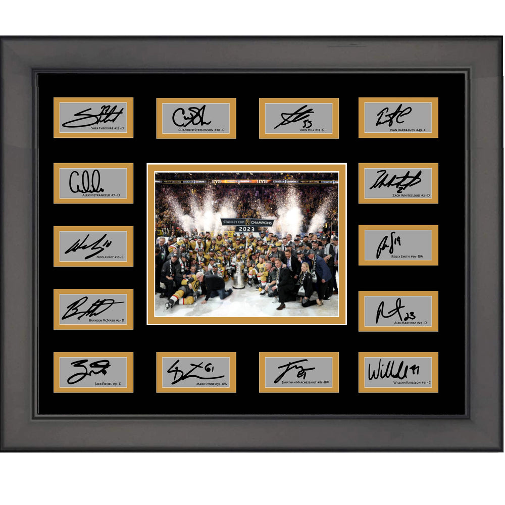 Framed 2023 Vegas Golden Knights Stanley Cup Champions 14x Team Facsimile Laser Engraved Signature Auto Collage 20x25 Hockey Photo (ONLINE ORDER ONLY)
