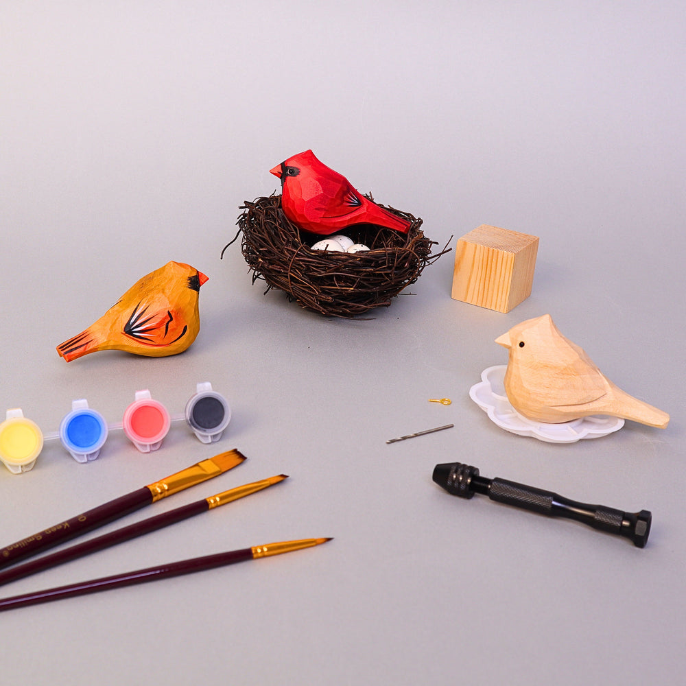 Hand-Carved Cardinal Bird DIY Painting Kit – Nature-Inspired Decor & Gifts (ONLINE ORDER ONLY)