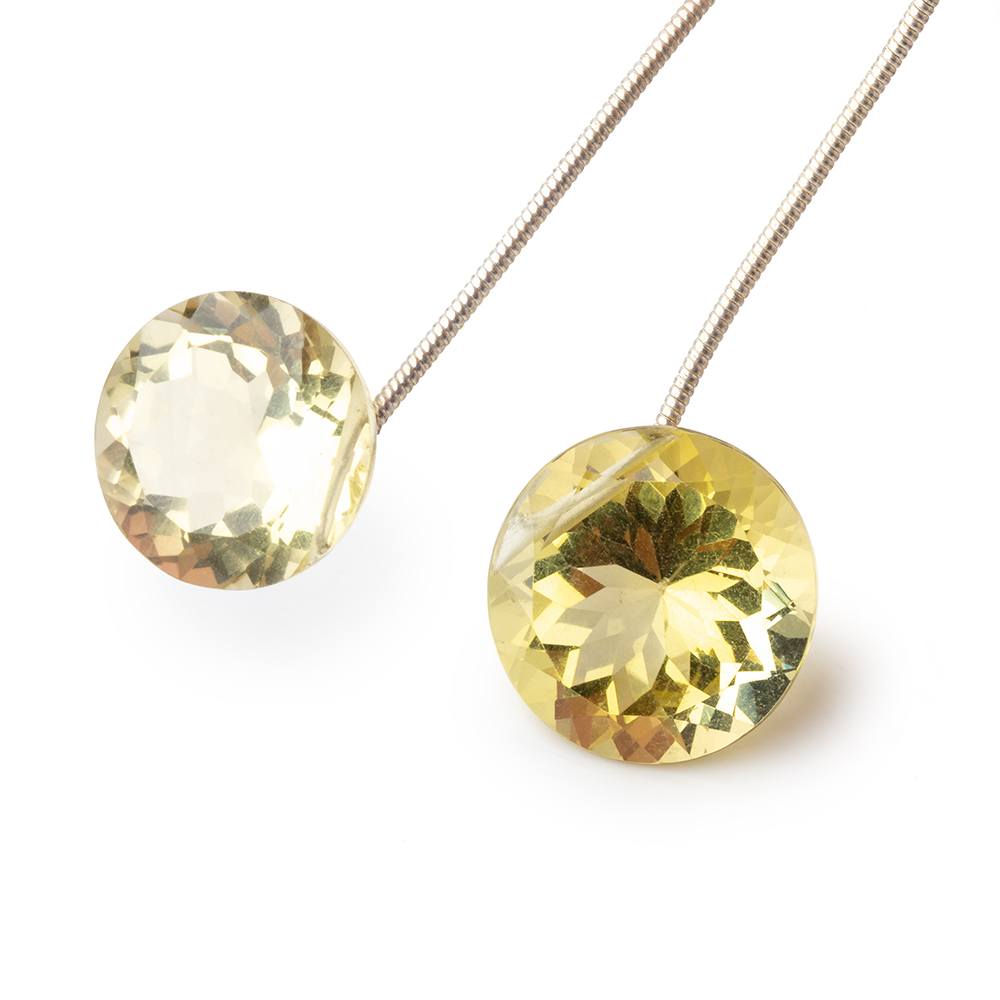 14mm & 16mm Lemon Quartz Faceted Coin Focal Bead Set of 2 (ONLINE ORDER ONLY)