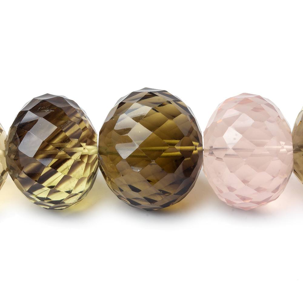 14mm - 16mm Multiple Quartz Concave Faceted Rondelles 4 inch 8 beads AAA (ONLINE ORDER ONLY)