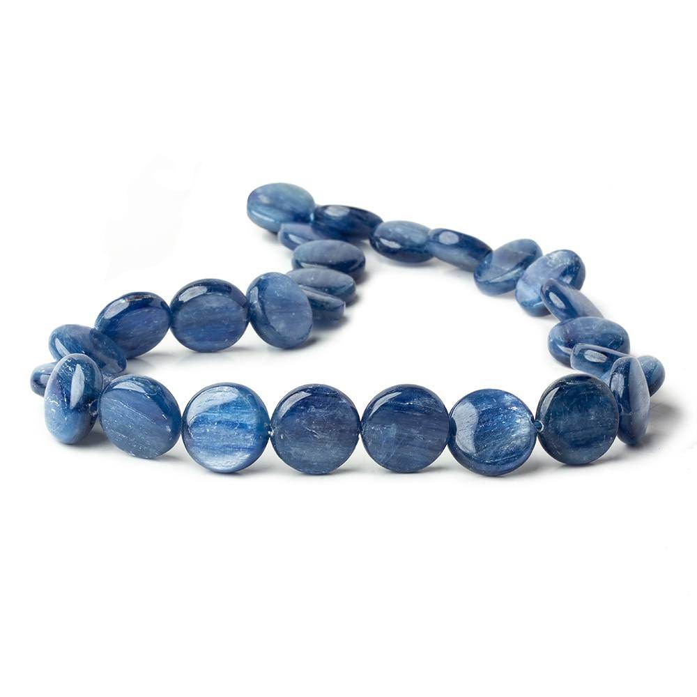16mm Ceylon Blue Kyanite plain coin beads 16 inch 26 pieces AA Grade (ONLINE ORDER ONLY)