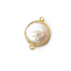 14mm Vermeil Bezel Cream Coin Pearl Connector 1 piece (ONLINE ORDER ONLY)