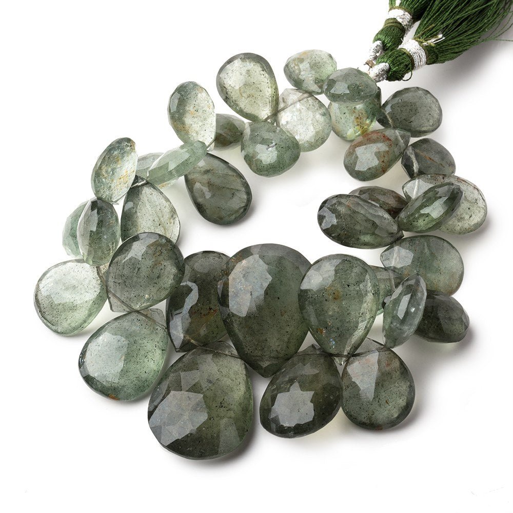 14x10-27x19mm Moss Aquamarine Faceted Pear Beads 8 inch 35 pieces AA (ONLINE ORDER ONLY)