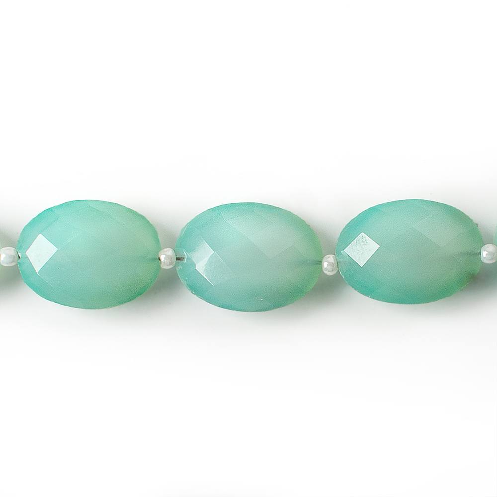 14x10mm Sea Blue Chalcedony straight drilled faceted oval beads 8 inch 14 pieces A (ONLINE ORDER ONLY)