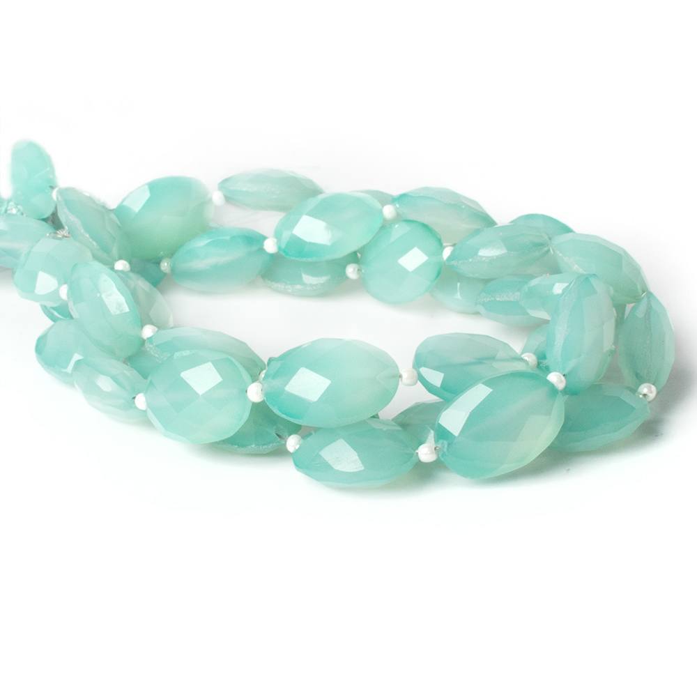 14x10mm Sea Blue Chalcedony straight drilled faceted oval beads 8 inch 14 pieces A (ONLINE ORDER ONLY)