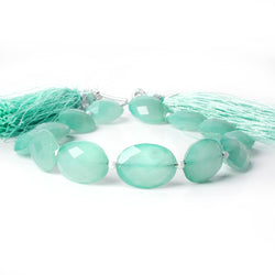 14x10mm Sea Blue Chalcedony straight drilled faceted oval beads 8 inch 14 pieces A (ONLINE ORDER ONLY)