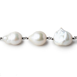 14x11-16x12mm Off White Ultra Baroque Black Gold .925 Silver Chain by the foot 14 pieces (ONLINE ORDER ONLY)