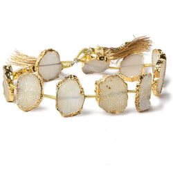 14x11-16x13mm Gold Leafed Creamy White Drusy straight drilled Slices 8 inch 11 beads (ONLINE ORDER ONLY)