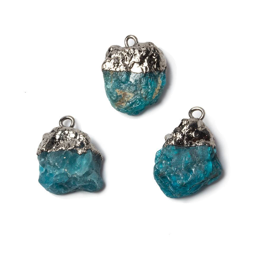 14x11mm to 17x12mm Gunmetal Leaf Neon Blue Apatite Crystal Pendant Set of 3 (ONLINE ORDER ONLY)