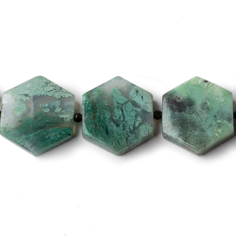 14x14-22x22mm Aqua Green Chalcedony plain hexagons 17 inch 23 beads (ONLINE ORDER ONLY)