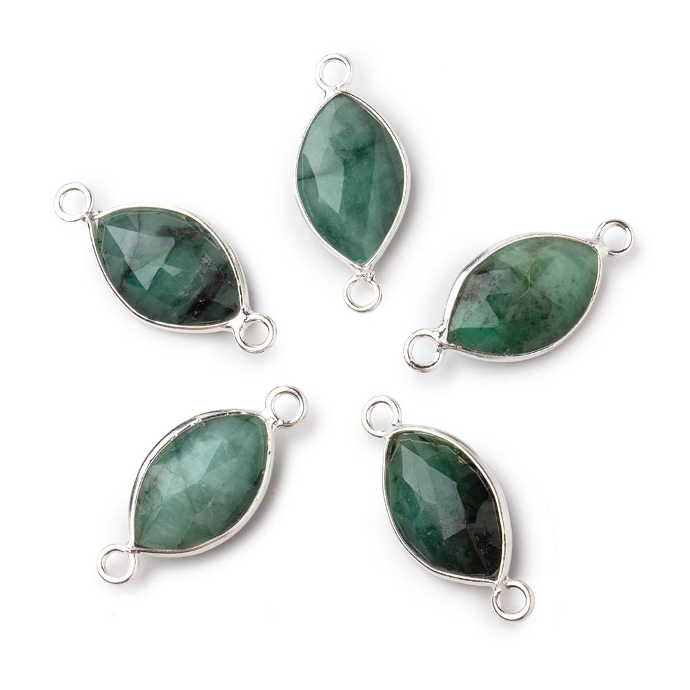 14x9mm Sterling Silver Bezel Emerald Faceted Marquise Connector 1 piece (ONLINE ORDER ONLY)