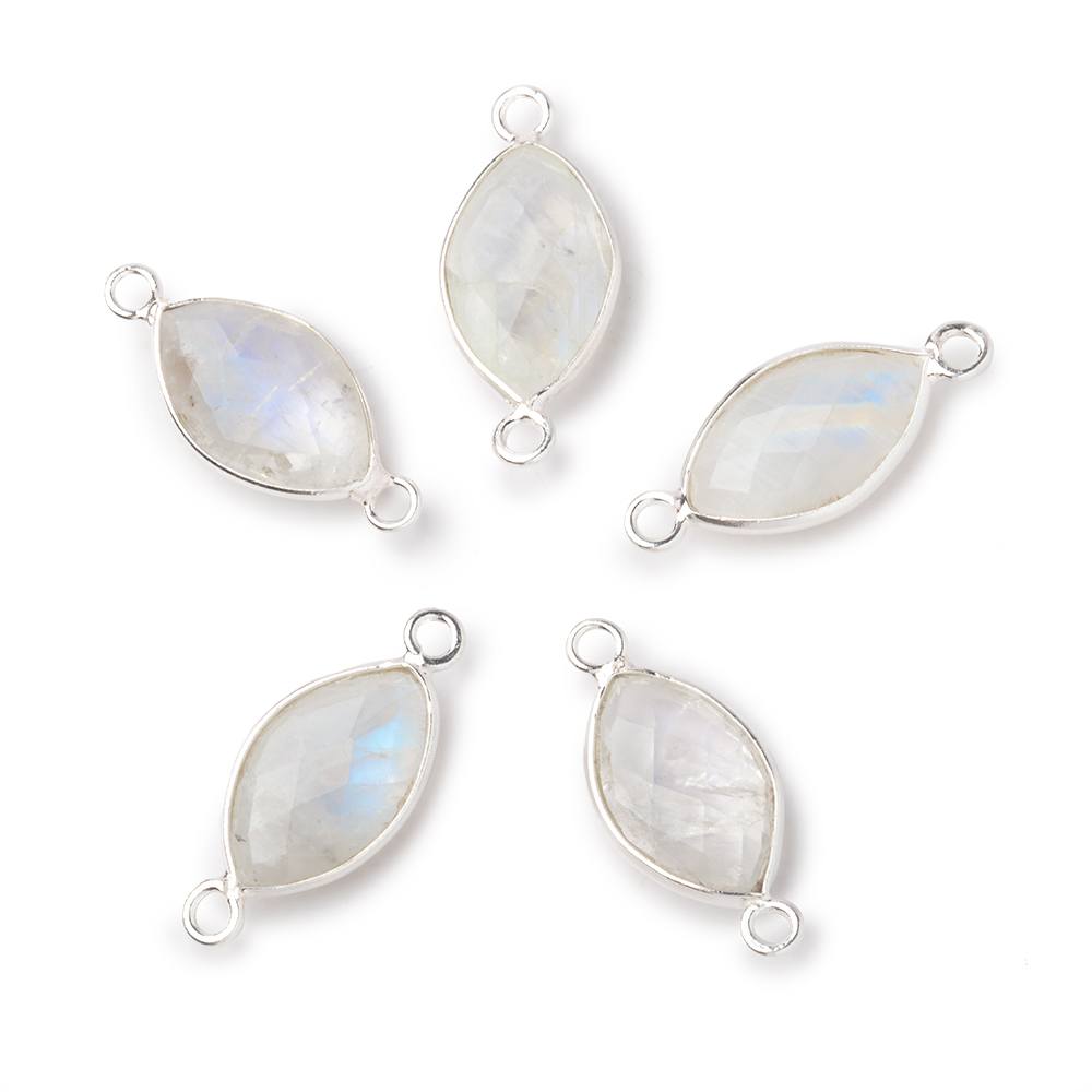 14x9mm Sterling Silver Bezel Rainbow Moonstone Faceted Marquise Connector 1 piece (ONLINE ORDER ONLY)
