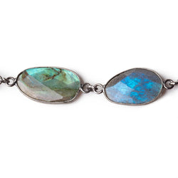 12x11-16x12mm Labradorite Nuggets Black Gold .925 Bezeled Chain by the Foot (ONLINE ORDER ONLY)