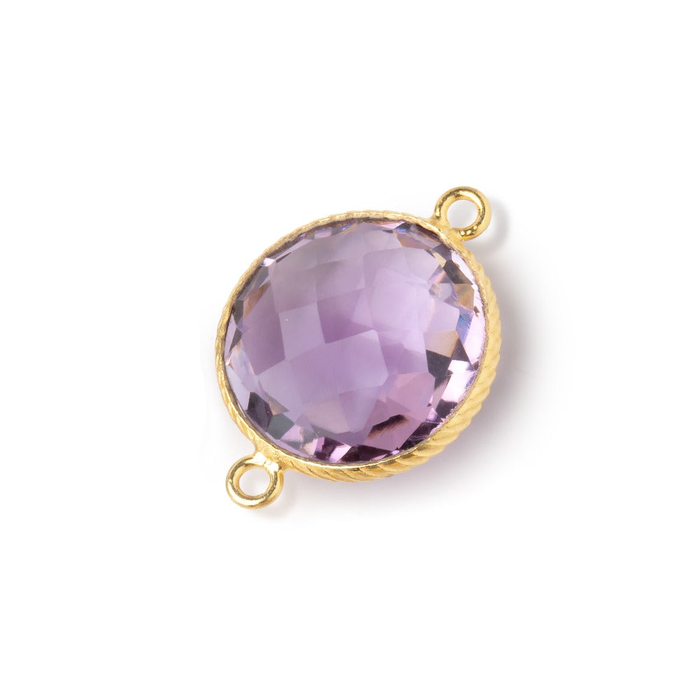 16.5mm Vermeil Rope Bezel Pink Amethyst Faceted Coin Connector 1 piece (ONLINE ORDER ONLY)