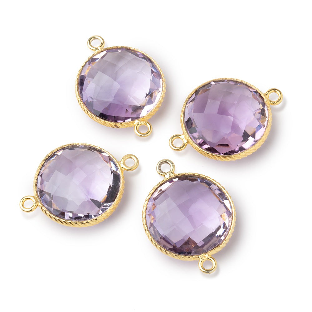 16.5mm Vermeil Rope Bezel Pink Amethyst Faceted Coin Connector 1 piece (ONLINE ORDER ONLY)