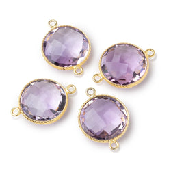 16.5mm Vermeil Rope Bezel Pink Amethyst Faceted Coin Connector 1 piece (ONLINE ORDER ONLY)