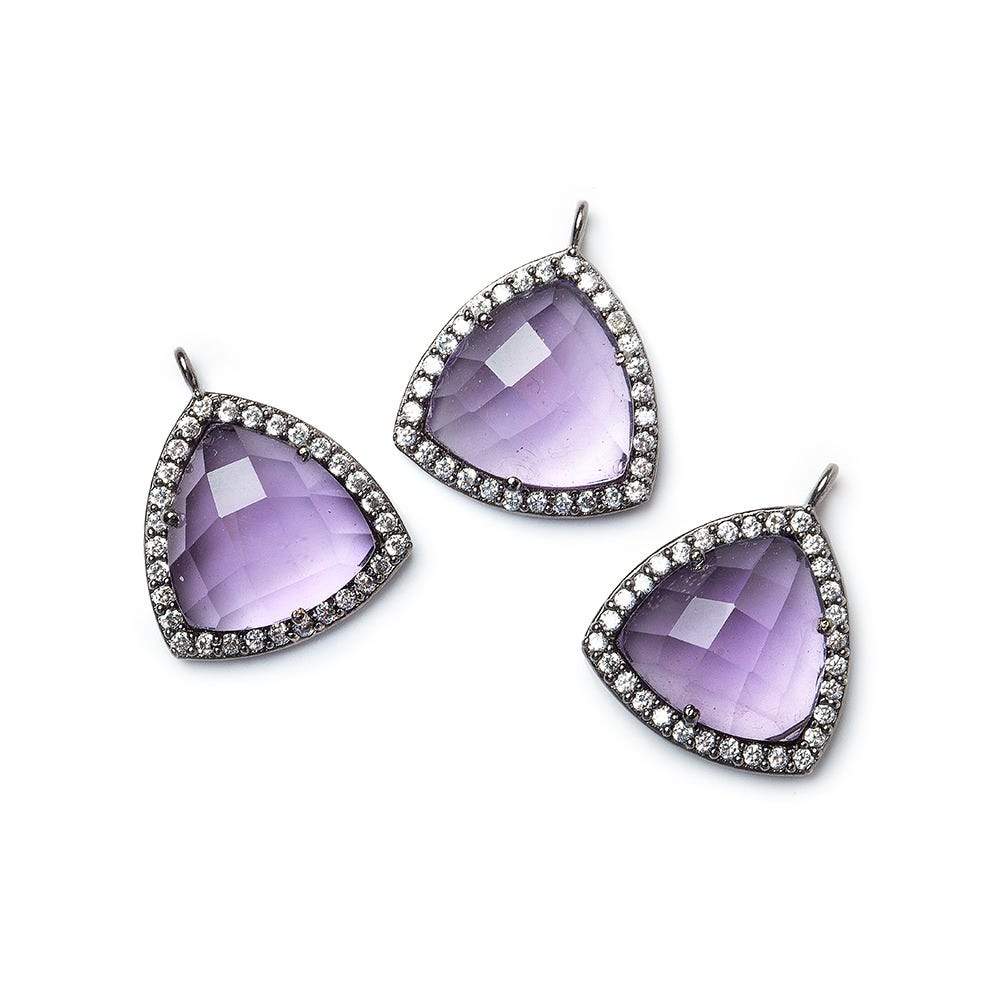15.5mm Black Gold Bezel White CZ & Amethyst Triangle Pendant 1piece (ONLINE ORDER ONLY)