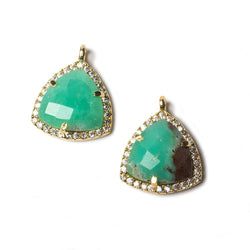 15.5mm Vermeil Bezel White CZ and Chrysoprase Triangle Pendant 1 piece (ONLINE ORDER ONLY)