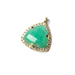 15.5mm Vermeil Bezel White CZ and Chrysoprase Triangle Pendant 1 piece (ONLINE ORDER ONLY)