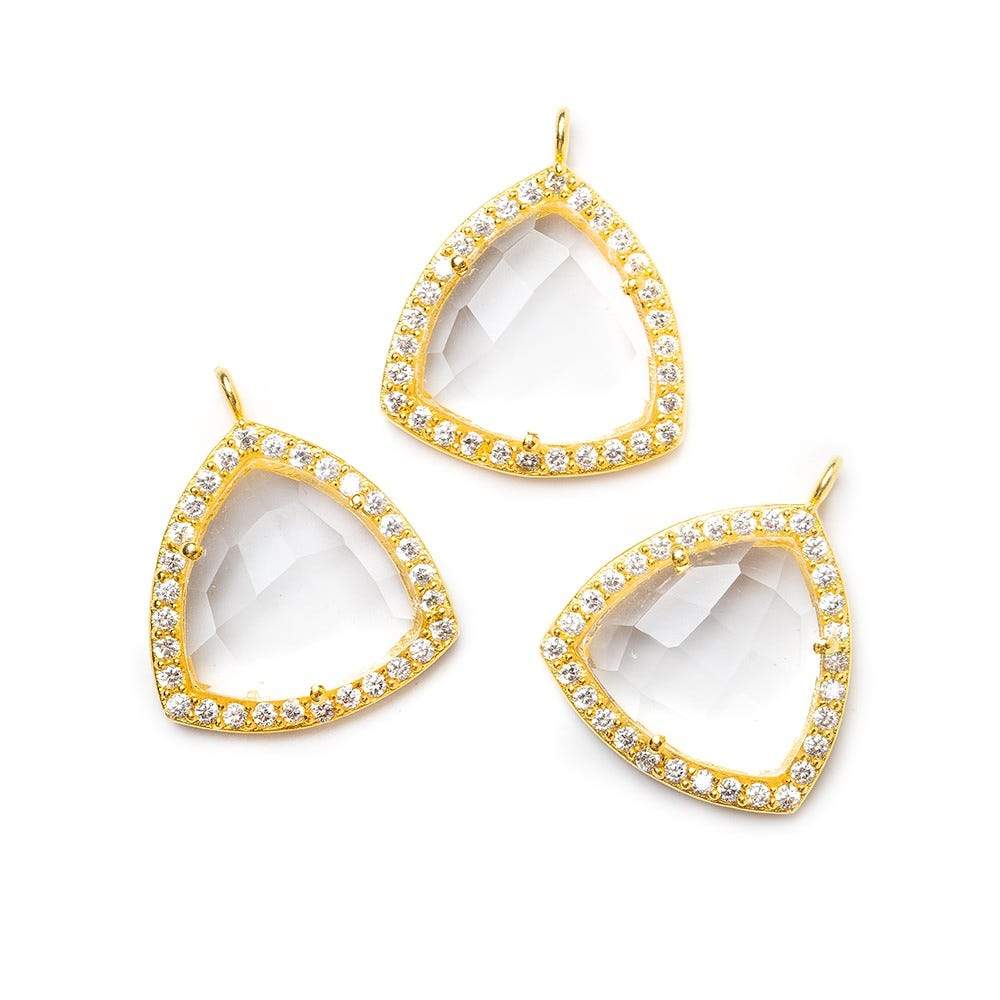 15.5mm Vermeil Bezel White CZ and Crystal Quartz Triangle Pendant 1 piece (ONLINE ORDER ONLY)