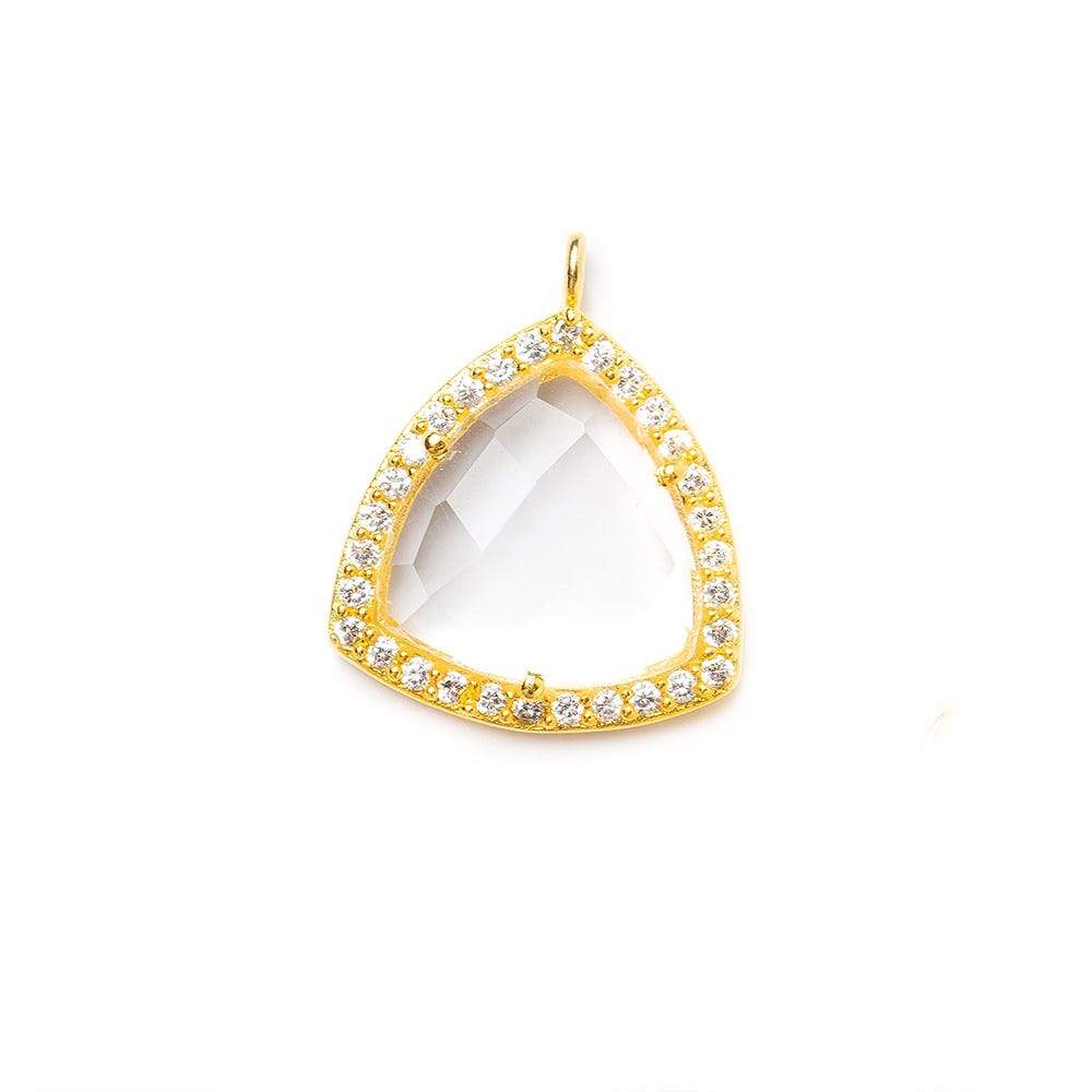 15.5mm Vermeil Bezel White CZ and Crystal Quartz Triangle Pendant 1 piece (ONLINE ORDER ONLY)