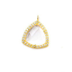 15.5mm Vermeil Bezel White CZ and Crystal Quartz Triangle Pendant 1 piece (ONLINE ORDER ONLY)