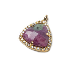 15.5mm Gold Bezel White CZ and Ruby Zoisite Triangle Pendant 1 piece (ONLINE ORDER ONLY)